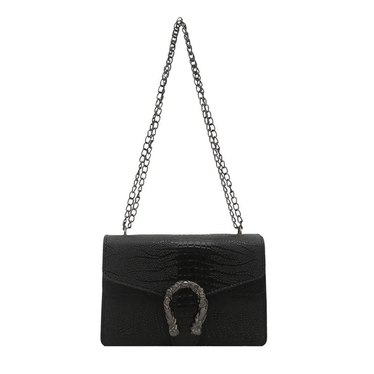 Retro Crocodile Pattern Ladies Faion Chain Oulder Bag Versatile High-End Feel Small Square Crossbody Bag for Young Women (076)