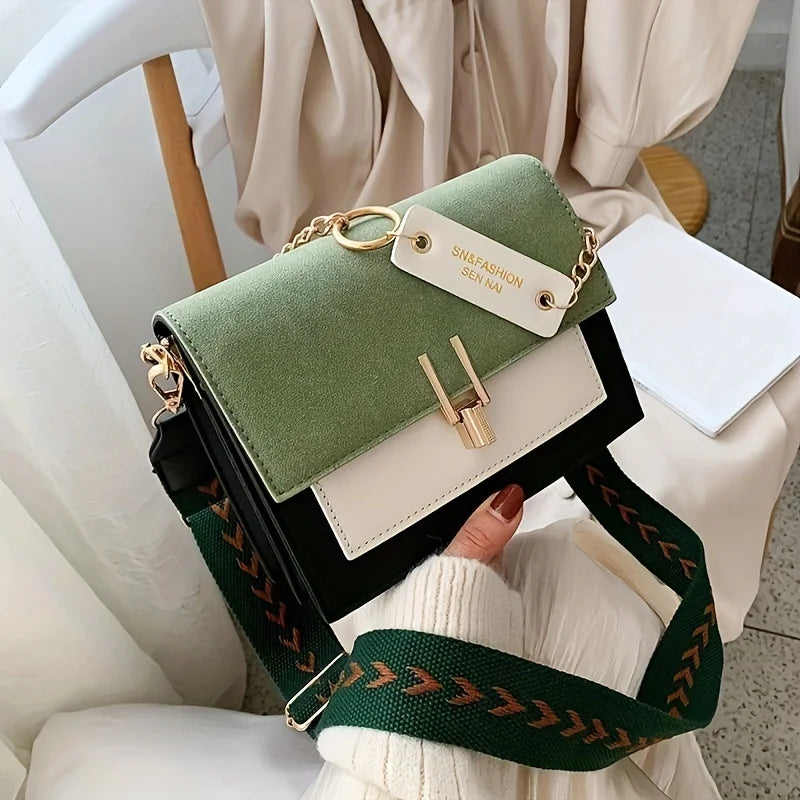 Trendy Flap Square Bag, Women'S Fashion Faux Leather Purse, Stylish Chain Decor Crossbody Bag (063)