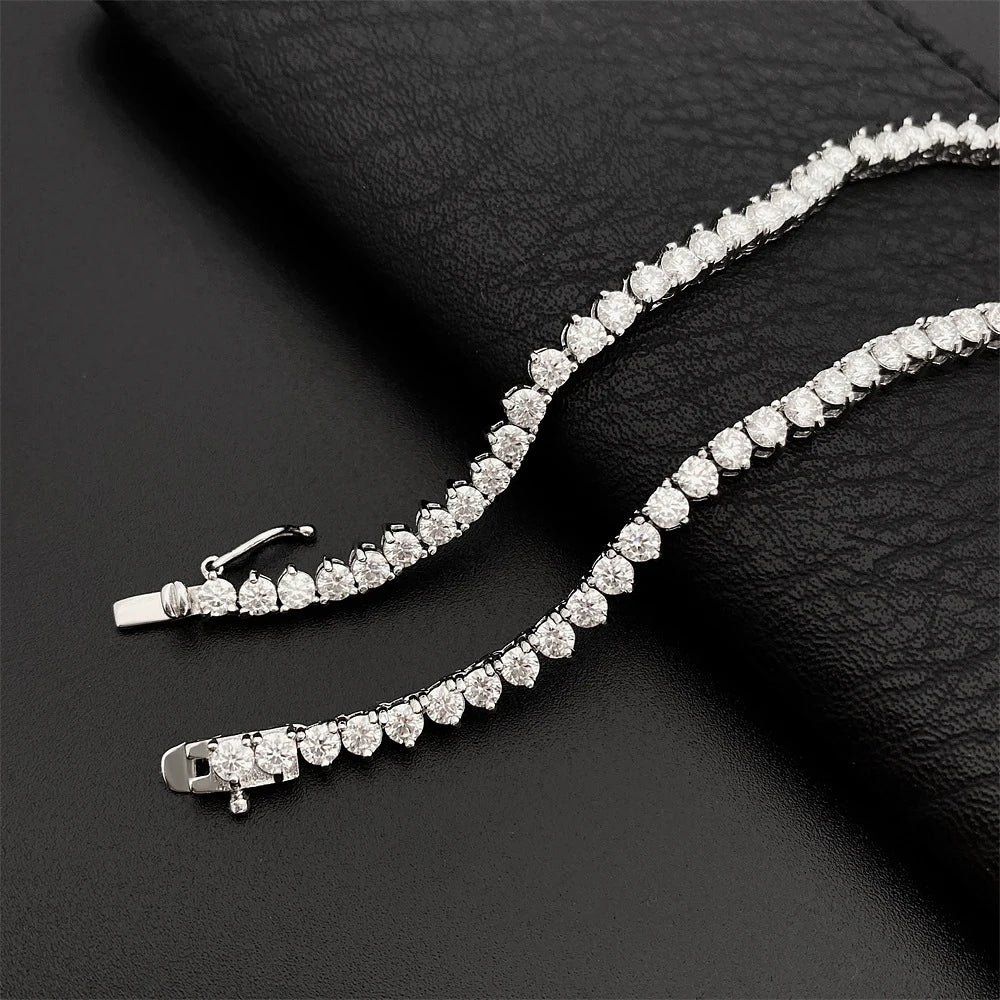 3-4.5Mm Gradient Moissanite Tennis Necklace for Women Man 3 Claw D Color Lab Diamond Necklaces 925 Silver Party Wedding Jewelry (077)