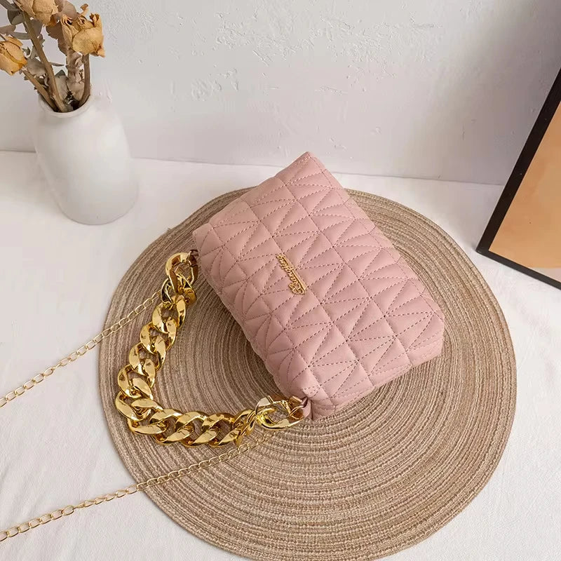 Women Bag Chain Handbag Solid Color New Fashion Shoulder Messenger Crossbody Bag Retro Diamond Small Square Bag Purse (025)