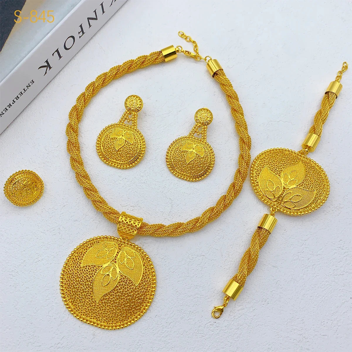 Luxury Dubai 24K Gold Color Jewelry Set for Women Ethiopian Indian Bridal Irregular Necklace and Earrings Sets Wedding Gifts (117)
