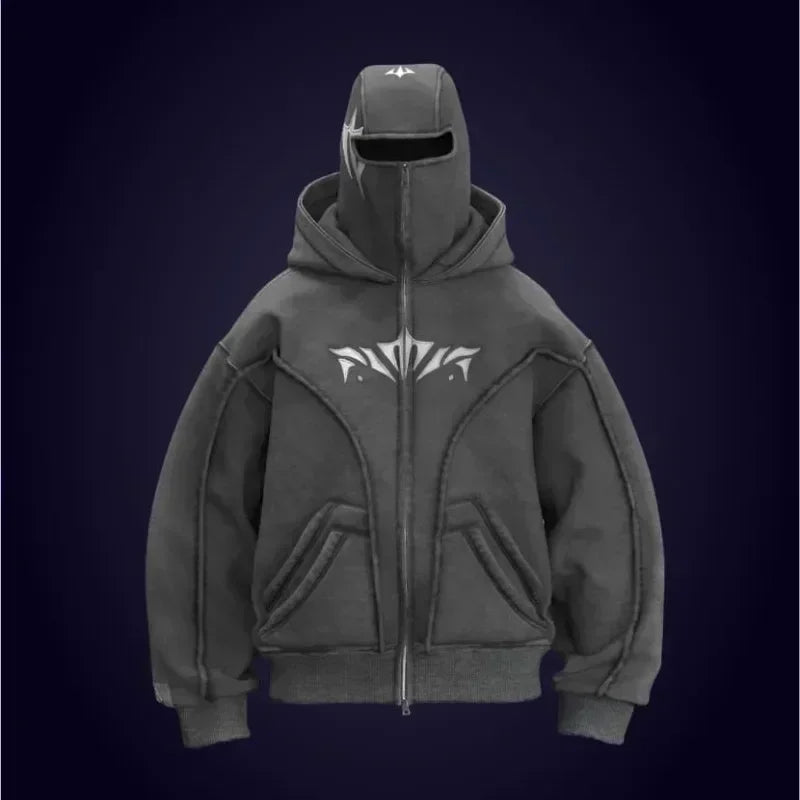 Y2K Fashion Retro Hoodie Harajuku Super Large Embroidery Double Hat Design Zipper Hoodie Gothic New Men Women Hip Hop Streetwear