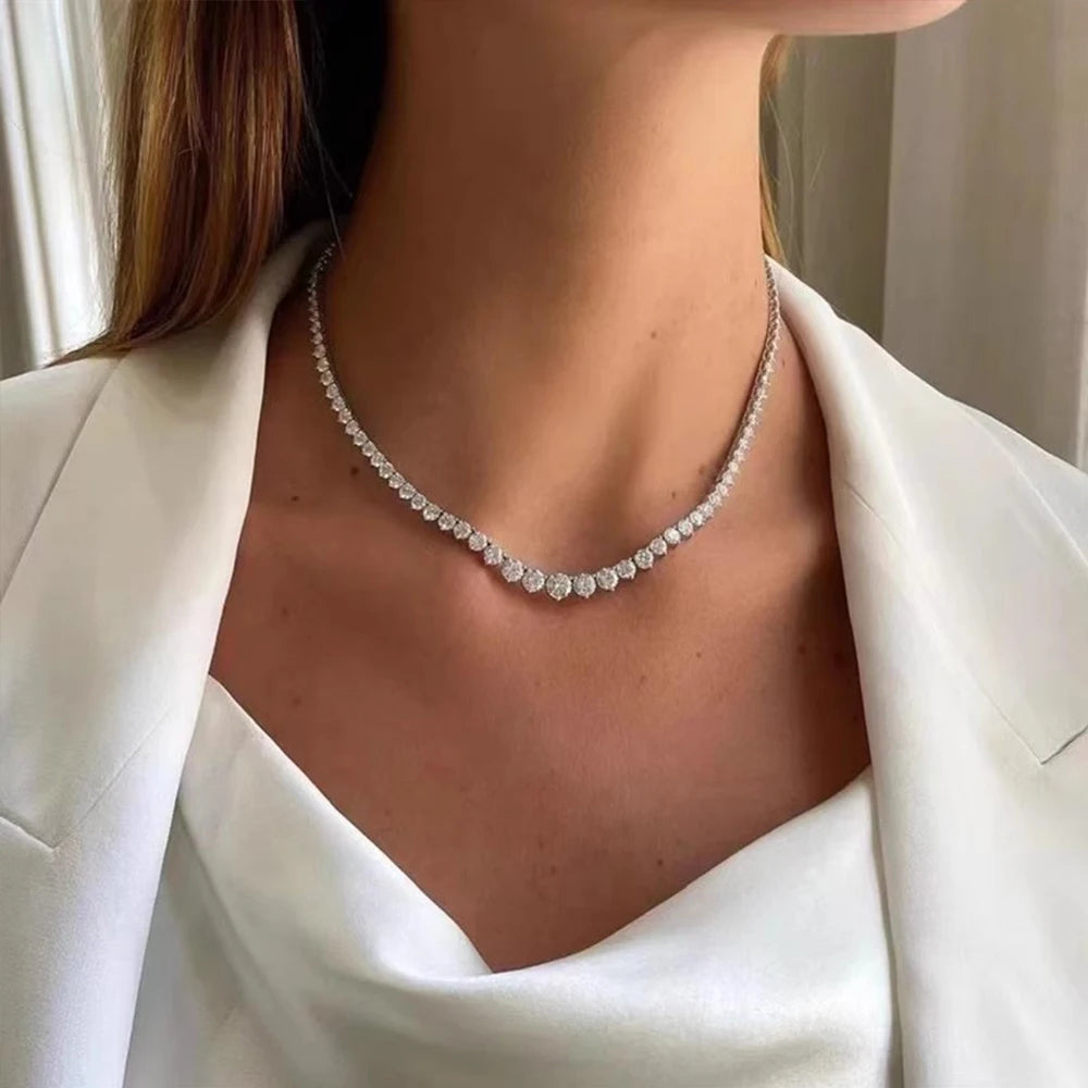 3-4.5Mm Gradient Moissanite Tennis Necklace for Women Man 3 Claw D Color Lab Diamond Necklaces 925 Silver Party Wedding Jewelry (077)