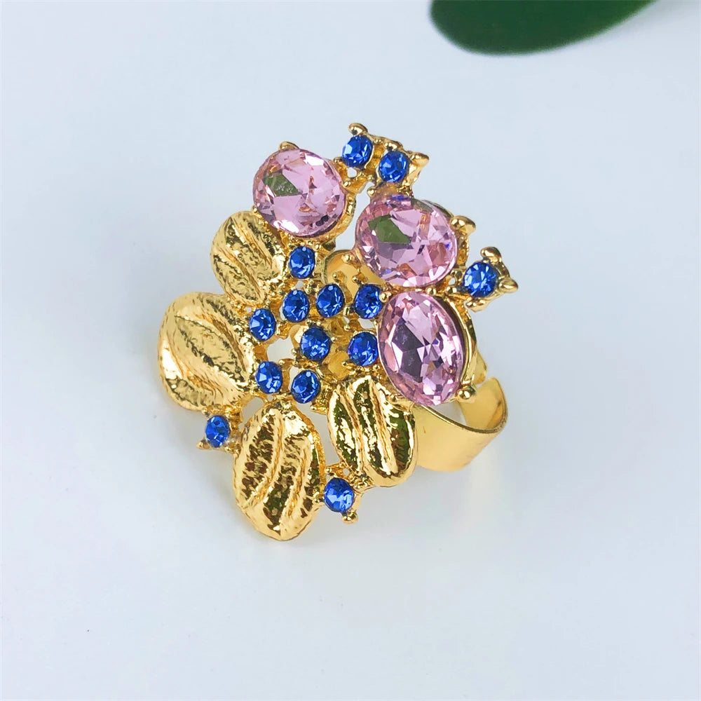 ESALE Vintage Opal Jewelry Set for Women Luxury Design Necklace Earrings Bracelet and Ring 18K Gold Plated Dubai Nigeria Jewelry