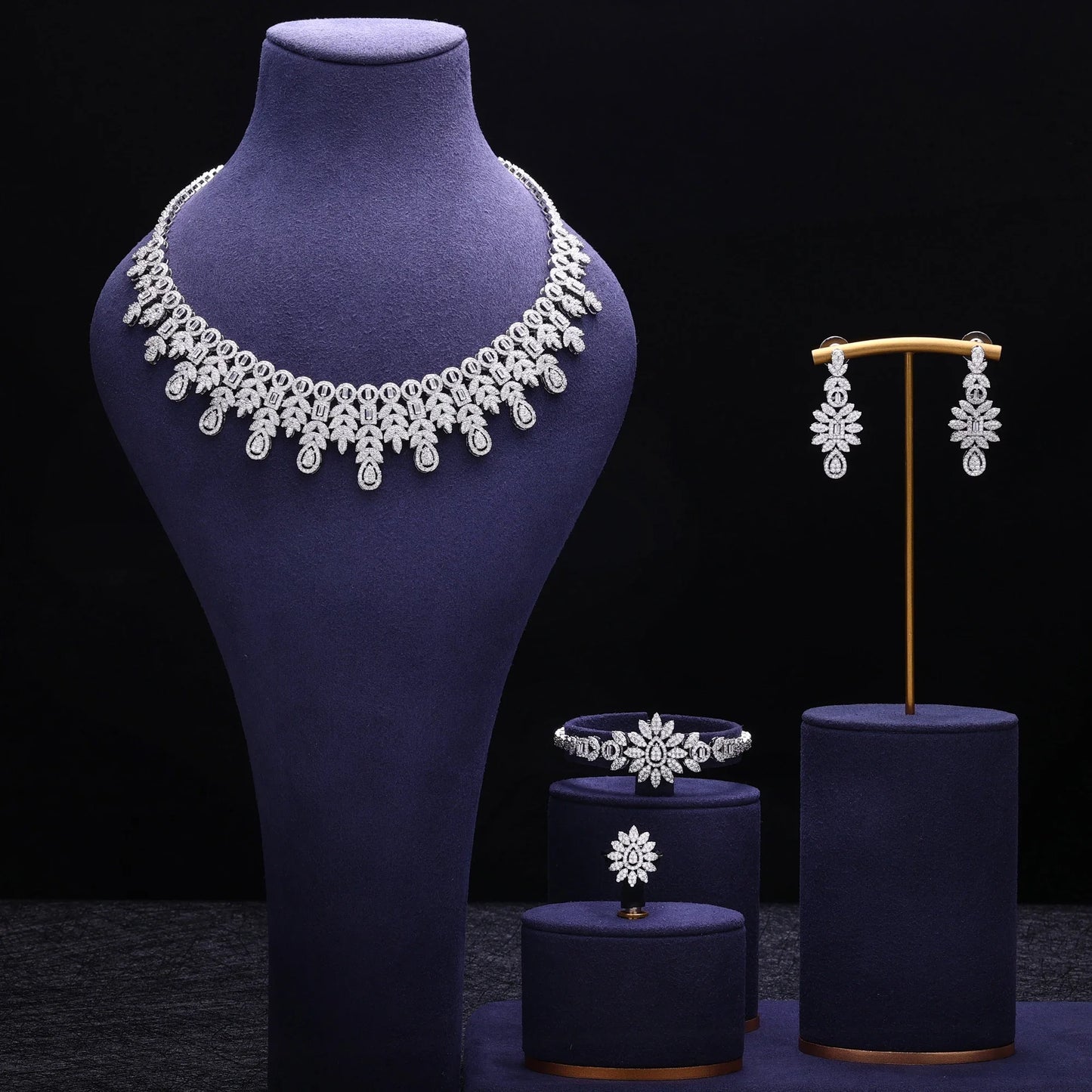 2024 Hot Selling 4-Piece Bride Wedding Jewelry Set with Cubic Zirconia Dubai Luxury Jewelry Set