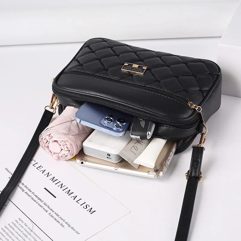 2025 Women'S One Shoulder Small Square Handbag New Cross Border Foreign Trade Lingge PU Crossbody Versatile Small Messenger Bag (028)