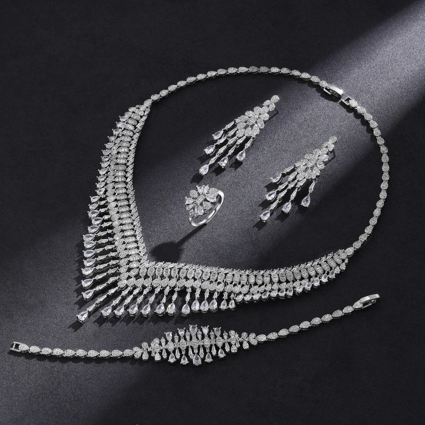 2024 Hot Selling 4-Piece Bride Wedding Jewelry Set with Cubic Zirconia Dubai Luxury Jewelry Set