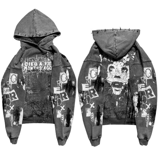 Overdxse Devil Horn Hoodie Gothic Street Clothing Oversized Pullover Unique Horn Design Avant-Garde Fashion Limited Edition