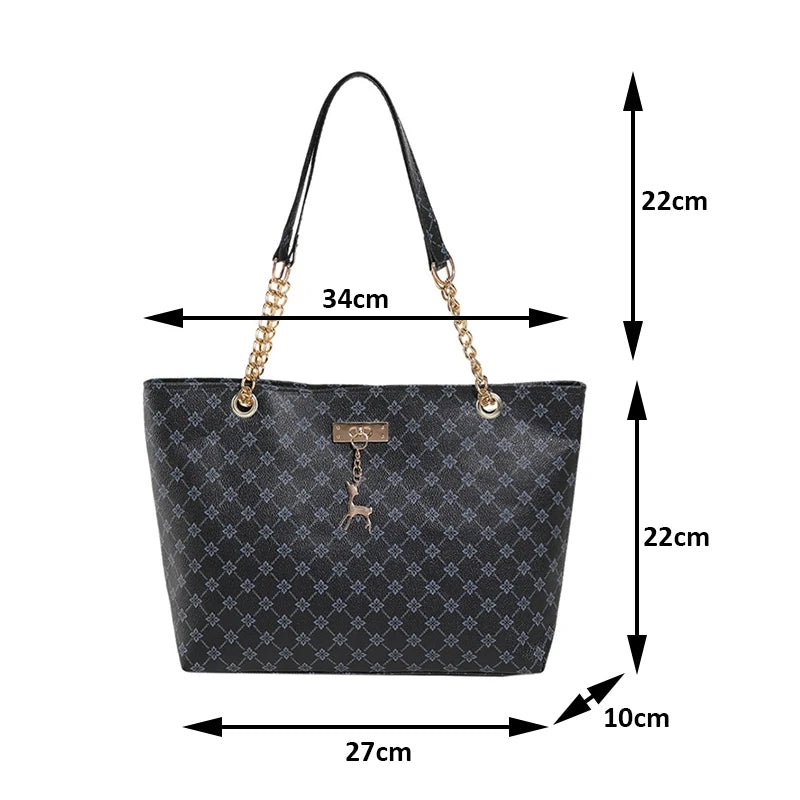 New Presbyopia Handbag Texture Soft Leather Large Capacity Tote Women Bag with Hanging Accessories Shoulder Bag (050)