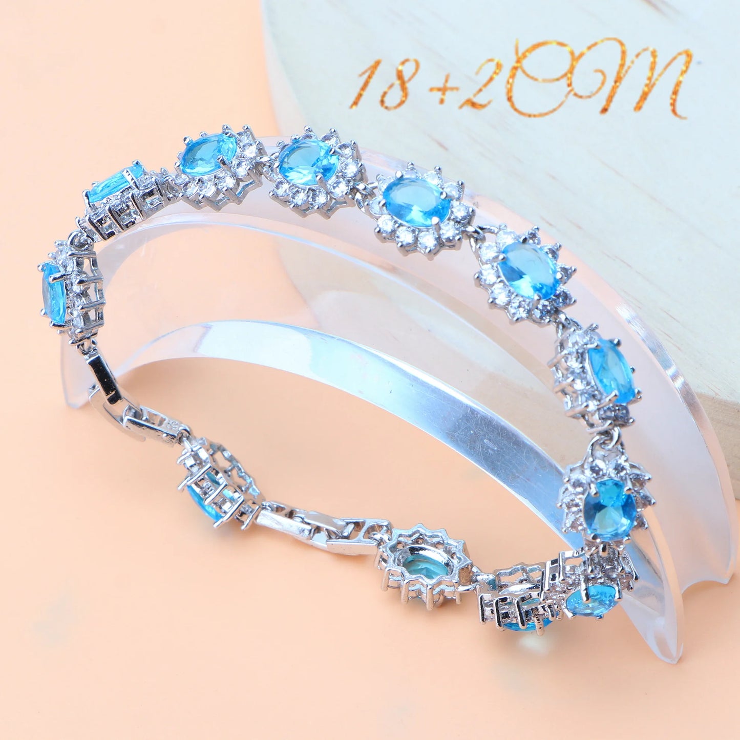 Ladies round Blue Zircon Jewelry Sets 925 Sterling Silver Earrings Rings Bracelets for Women Wedding Pendant Necklace Birdal Set (157)