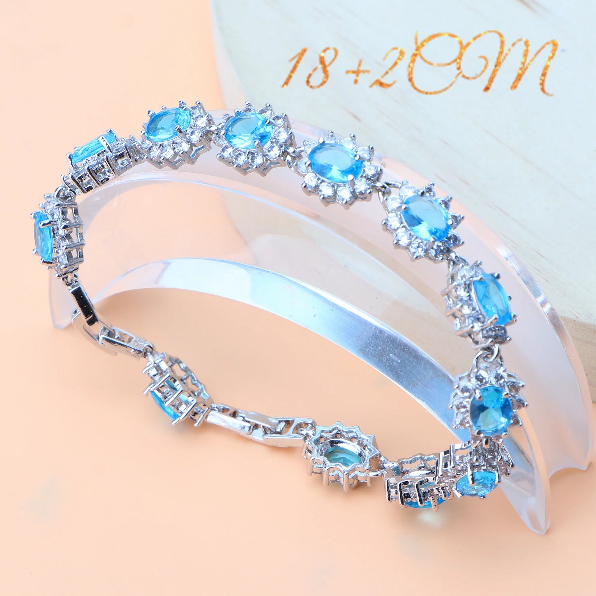 Ladies round Blue Zircon Jewelry Sets 925 Sterling Silver Earrings Rings Bracelets for Women Wedding Pendant Necklace Birdal Set (157)