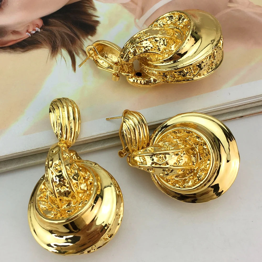 Fashion Italian Dubai Gold Plated Jewelry Set Simple Style Big Pendant Necklace Light Weight Jewelry Set for Woman FHK16963 (042)