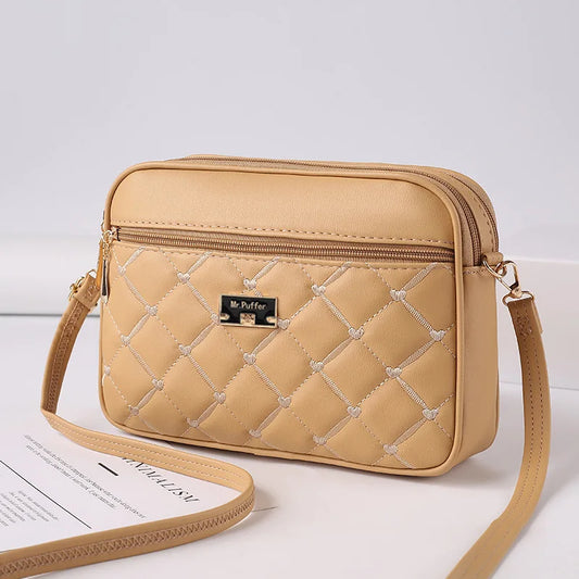 2025 Women'S One Shoulder Small Square Handbag New Cross Border Foreign Trade Lingge PU Crossbody Versatile Small Messenger Bag (028)