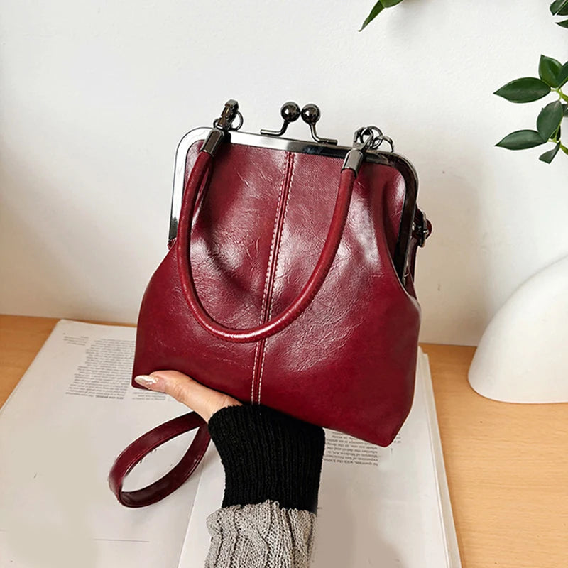Vintage Style Women Handbag Brown Versatile Designer Shoulder Bag PU Leather Ladys Shell Purses Crossbody Bags (072)