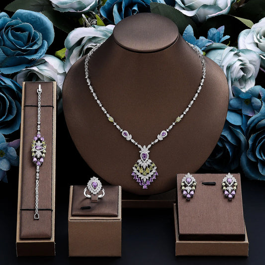 2024 New Exquisite Pendant Dubai Wedding Jewelry Set Bridal Wedding Party 4 Piece Accessories Set (081)