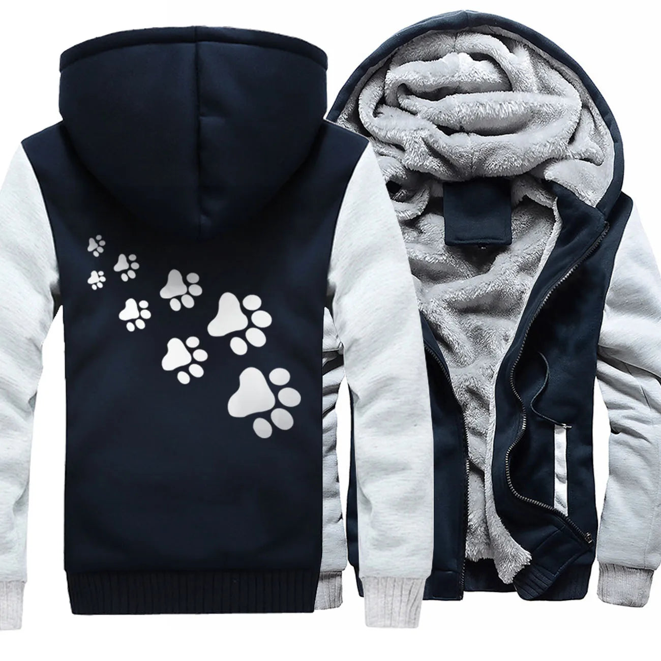 Funny Kawaii Cat Paws Print Cute Male Hoodies Fashion Thicken Hoody Street Zipper Warm Clothing Comfortable Sport Men Sweatshirt