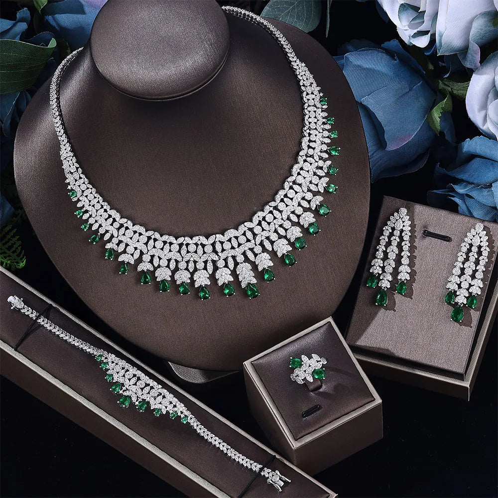 2024 Hot Selling 4-Piece Bride Wedding Jewelry Set with Cubic Zirconia Dubai Luxury Jewelry Set