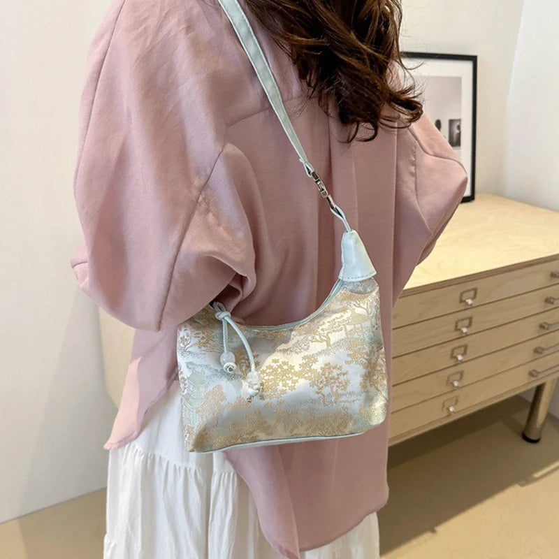 New Chinese Style Fine Embroidery Ladies Handbags 2025 Summer Fashion Shoulder Bag Crossbody Daily Party Tote Handbag for Women (066)