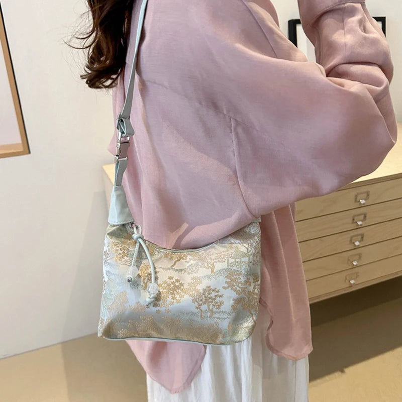 New Chinese Style Fine Embroidery Ladies Handbags 2025 Summer Fashion Shoulder Bag Crossbody Daily Party Tote Handbag for Women (066)
