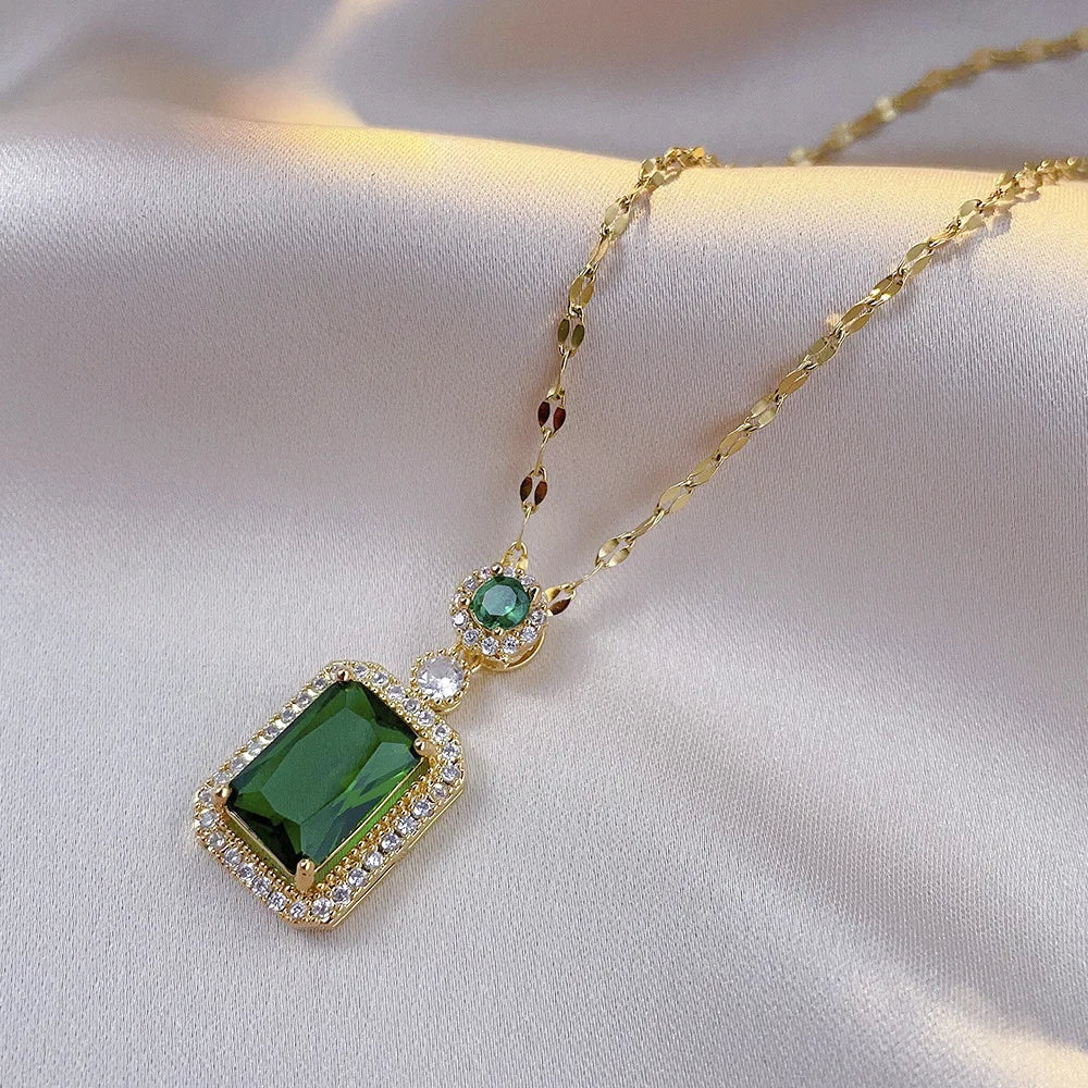 4PCS Sets Exquisite Quadrate Rhinestone Necklace Earrings Ring Jewelry Set Charm Ladies Jewelry Fashion Bridal Gifts (140)