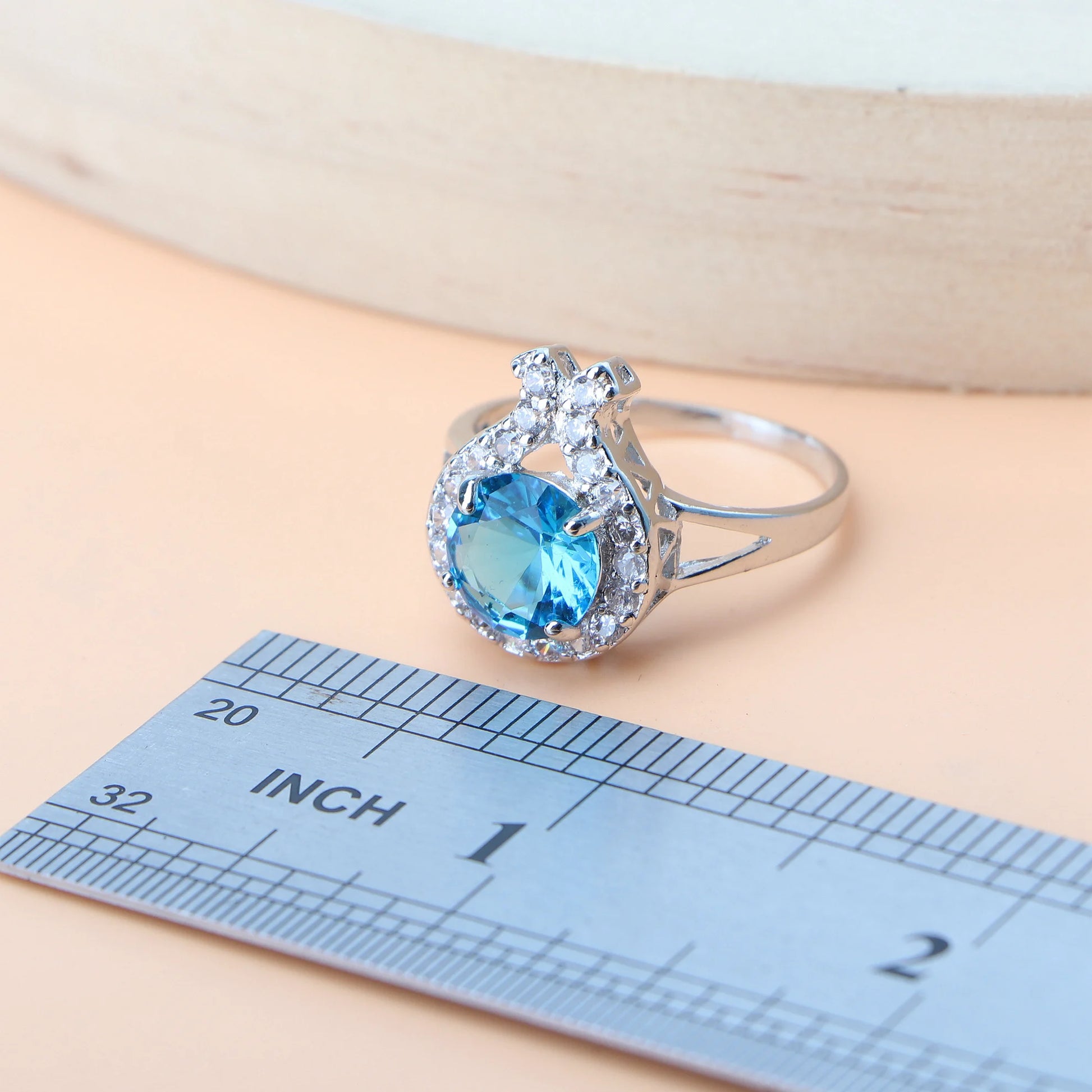Ladies round Blue Zircon Jewelry Sets 925 Sterling Silver Earrings Rings Bracelets for Women Wedding Pendant Necklace Birdal Set (157)