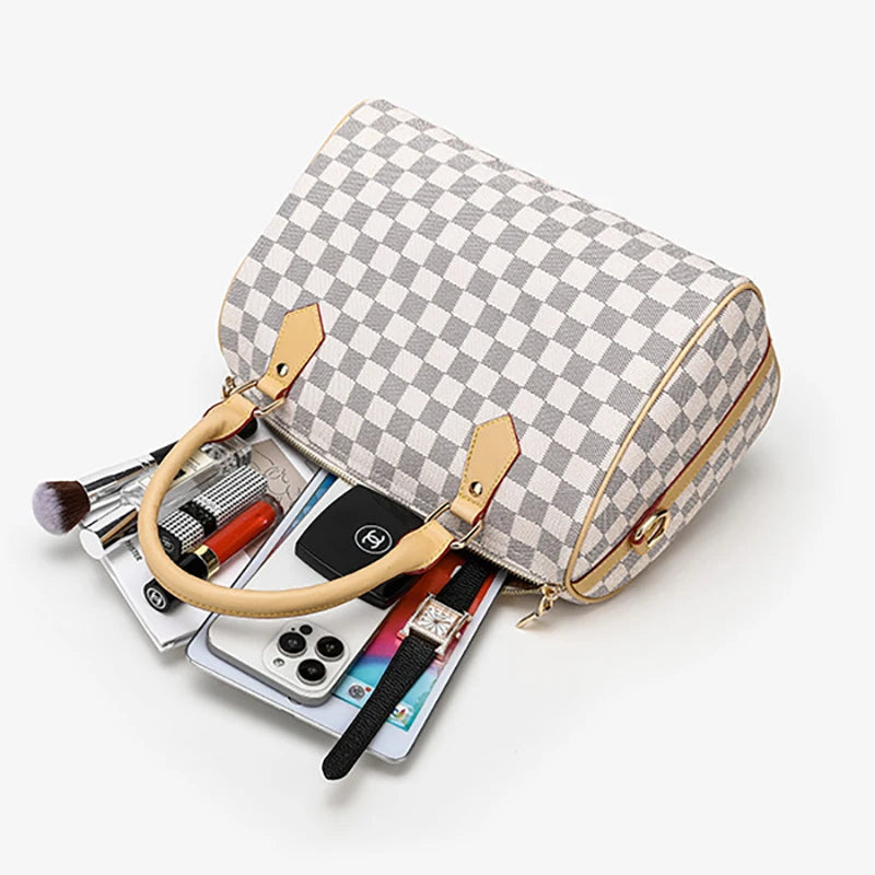 2025 New Boston Bag, Large-Capacity Women'S Bag, High-End Water-Repellent Handbag, Fashionable Plaid Pillow Bag, Versatile Casual Bag, Single Shoulder Crossbody Bag (031)