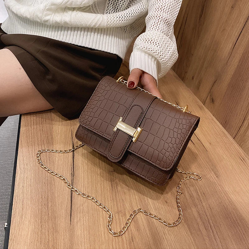 Luxury Stone Pattern Women Single Shoulder Crossbody Bags Fashion PU Leather Chains Handbags Messenger Bag Small Square Bag (042)