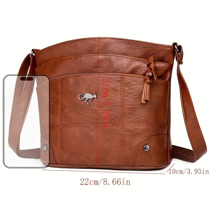 Elegant Vintage Style Shoulder Bag, Faux Leather Multiple Pockets Crossbody Bag, Adjustable Strap, Women'S Commuter Work Purse (048)