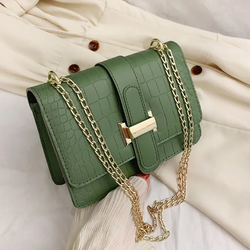 Luxury Stone Pattern Women Single Shoulder Crossbody Bags Fashion PU Leather Chains Handbags Messenger Bag Small Square Bag (042)