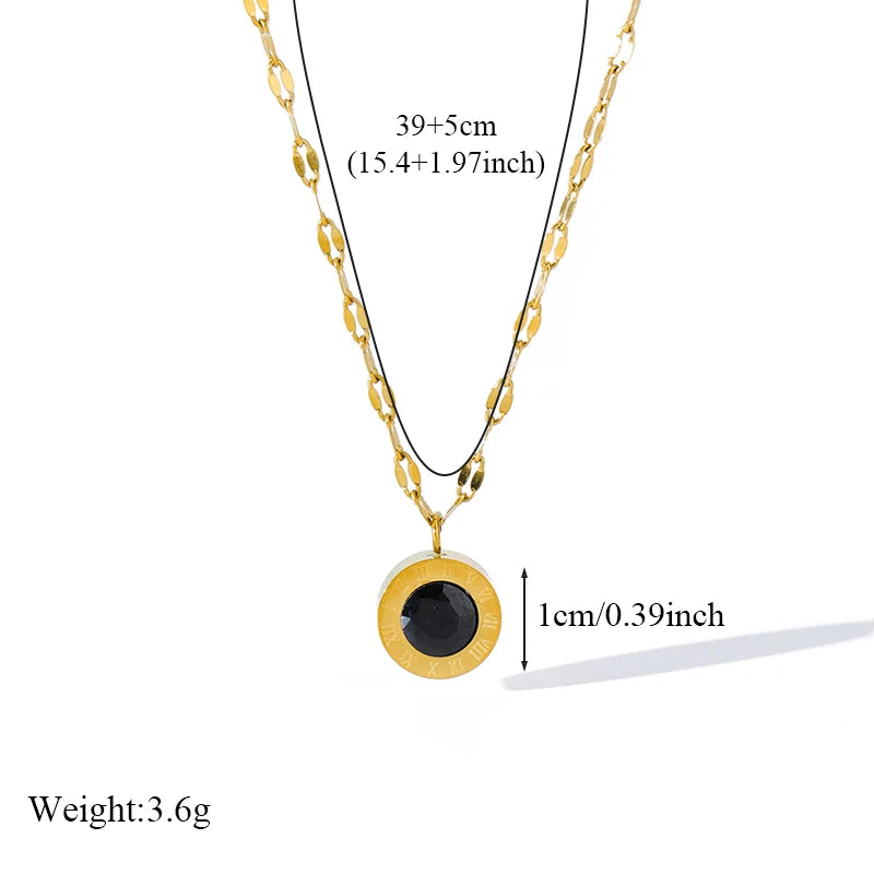 Roman Black Zircon Necklace Bracelet Earrings Set for Women 316L Stainless Steel Hypoallergenic Waterproof Jewelry Gift (145)