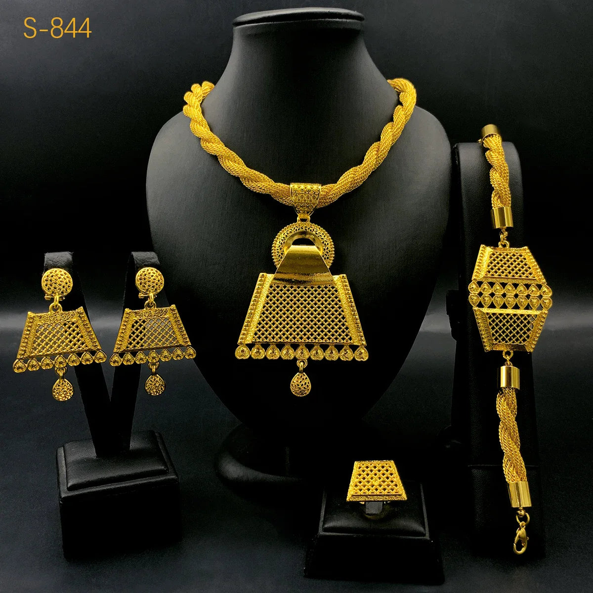 Luxury Dubai 24K Gold Color Jewelry Set for Women Ethiopian Indian Bridal Irregular Necklace and Earrings Sets Wedding Gifts (117)