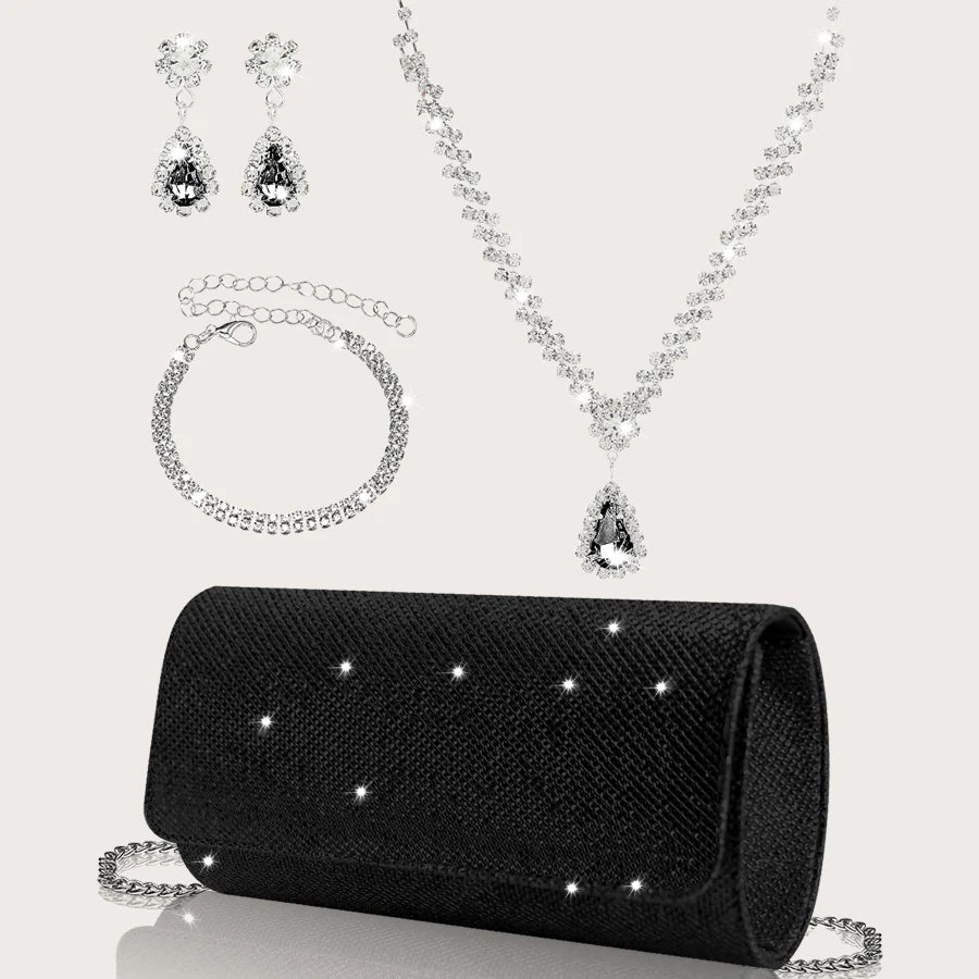 Sophisticated and Elegant Sparkly Party Clutches and Wallets Paired with Luxe Rhinestone Necklace, Earrings and Bracelet Sets. (051)