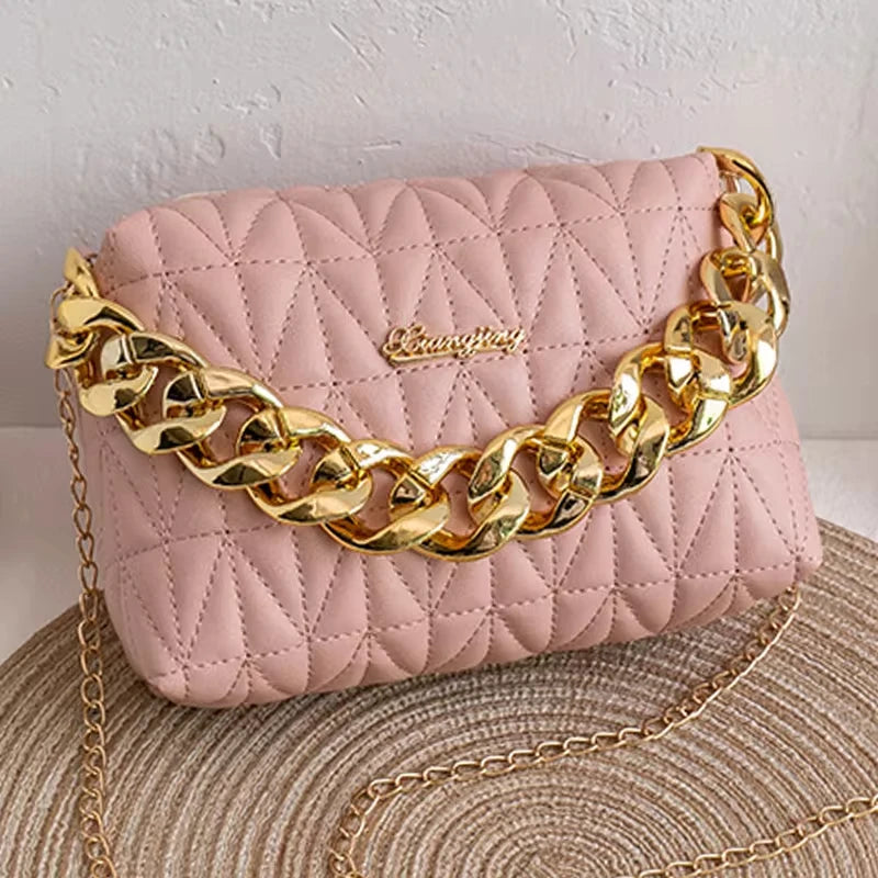 Women Bag Chain Handbag Solid Color New Fashion Shoulder Messenger Crossbody Bag Retro Diamond Small Square Bag Purse (025)