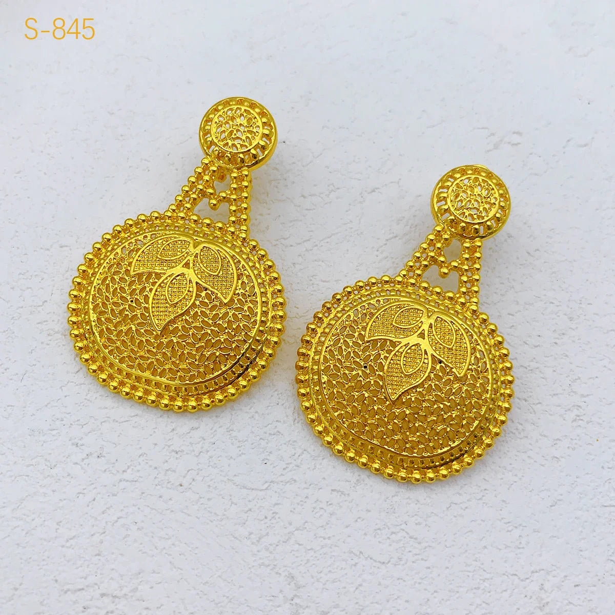 Luxury Dubai 24K Gold Color Jewelry Set for Women Ethiopian Indian Bridal Irregular Necklace and Earrings Sets Wedding Gifts (117)