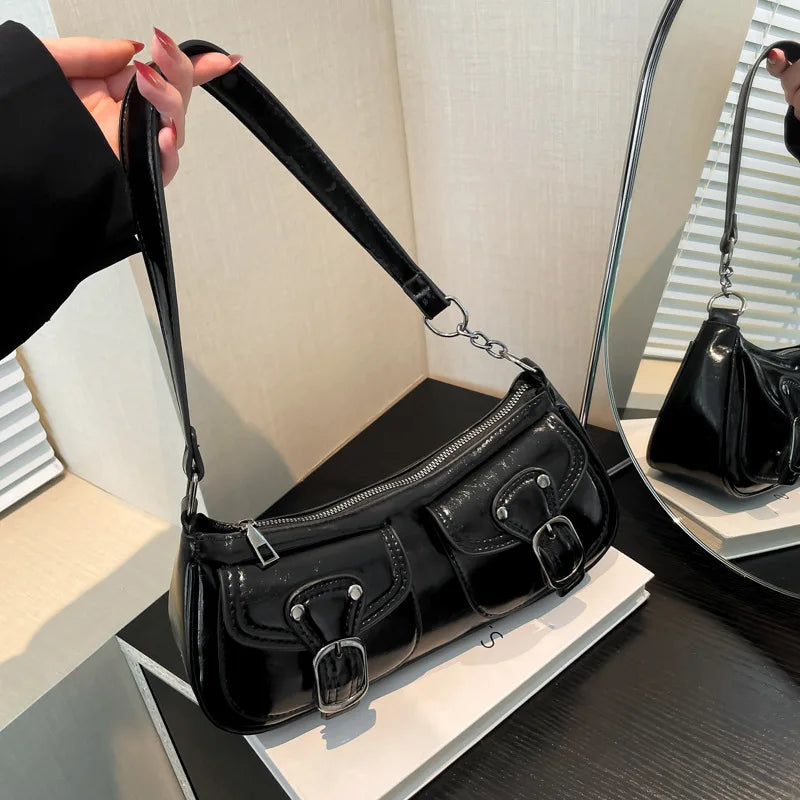 Women'S Shoulder Bag Fashion Commuting Armpit Bag Personality Trendy Cool Scooter Bag Small Senior Sense Shoulder Crossbody Bag (058)