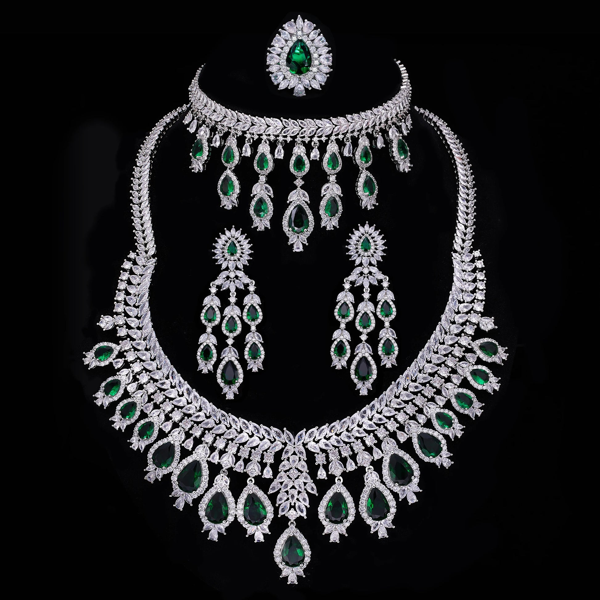 2024 Hot Selling 3A Zircon Luxury 4-Piece Bridal Wedding Jewelry Set Crystal Necklace Set Dubai Jewelry Set