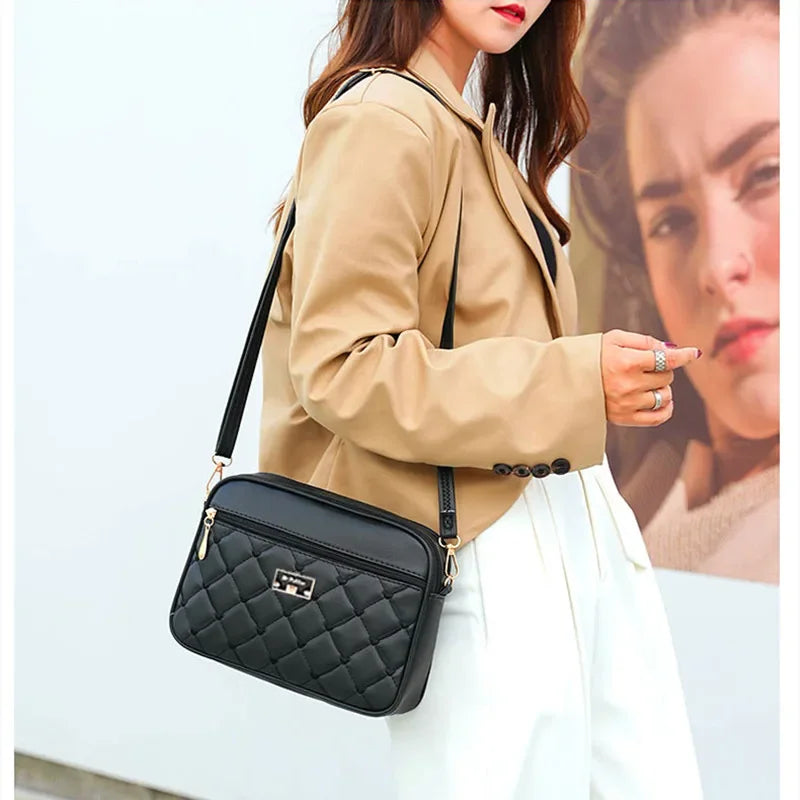 2025 Women'S One Shoulder Small Square Handbag New Cross Border Foreign Trade Lingge PU Crossbody Versatile Small Messenger Bag (028)