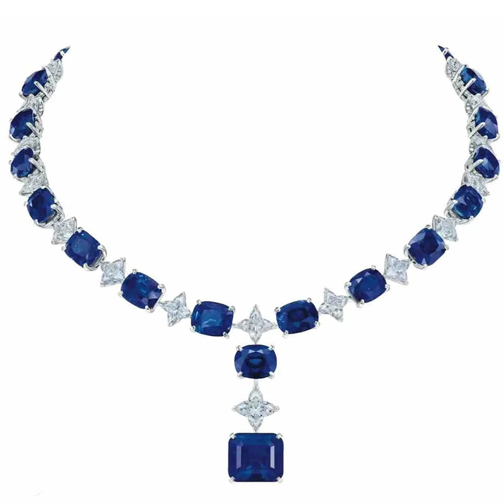 100% Luxury 925 Sterling Silver Lab Sapphire High Carbon Diamonds Gemstone Pendant Necklaces Fine Jewelry Anniversary