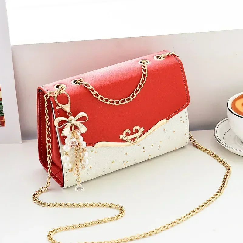 1 Pcs Versatile New Cute and High-End Handbag for Female College Students Fashionable and Versatile Chain Crossbody Shoulder Bag (067)