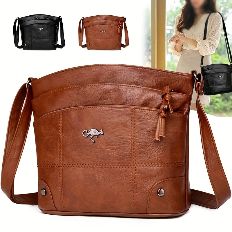 Elegant Vintage Style Shoulder Bag, Faux Leather Multiple Pockets Crossbody Bag, Adjustable Strap, Women'S Commuter Work Purse (048)