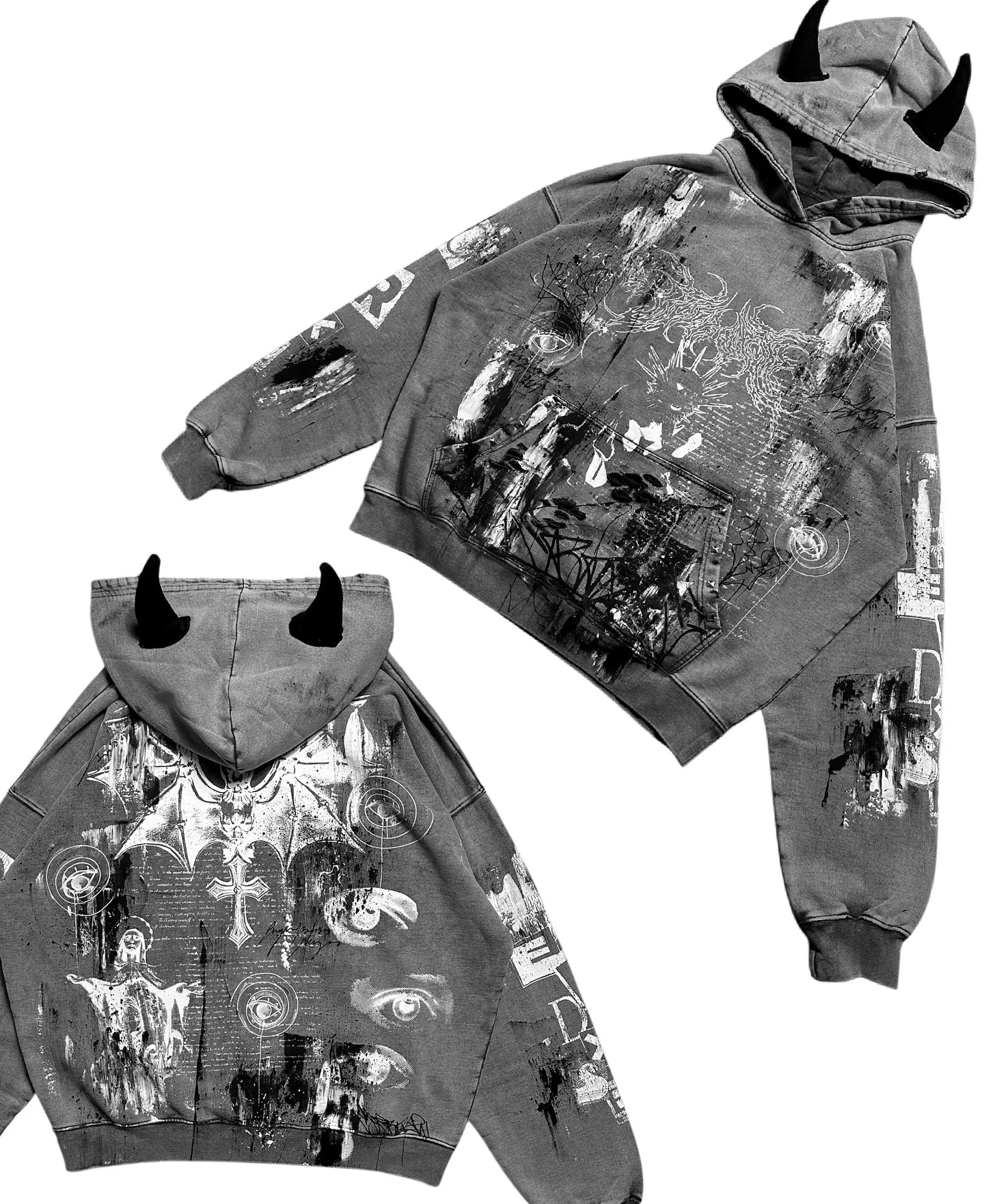 Overdxse Devil Horn Hoodie Gothic Street Clothing Oversized Pullover Unique Horn Design Avant-Garde Fashion Limited Edition