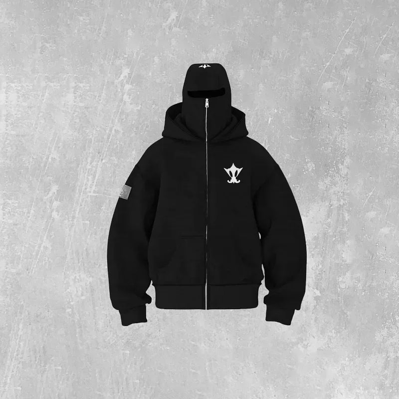 Y2K Fashion Retro Hoodie Harajuku Super Large Embroidery Double Hat Design Zipper Hoodie Gothic New Men Women Hip Hop Streetwear