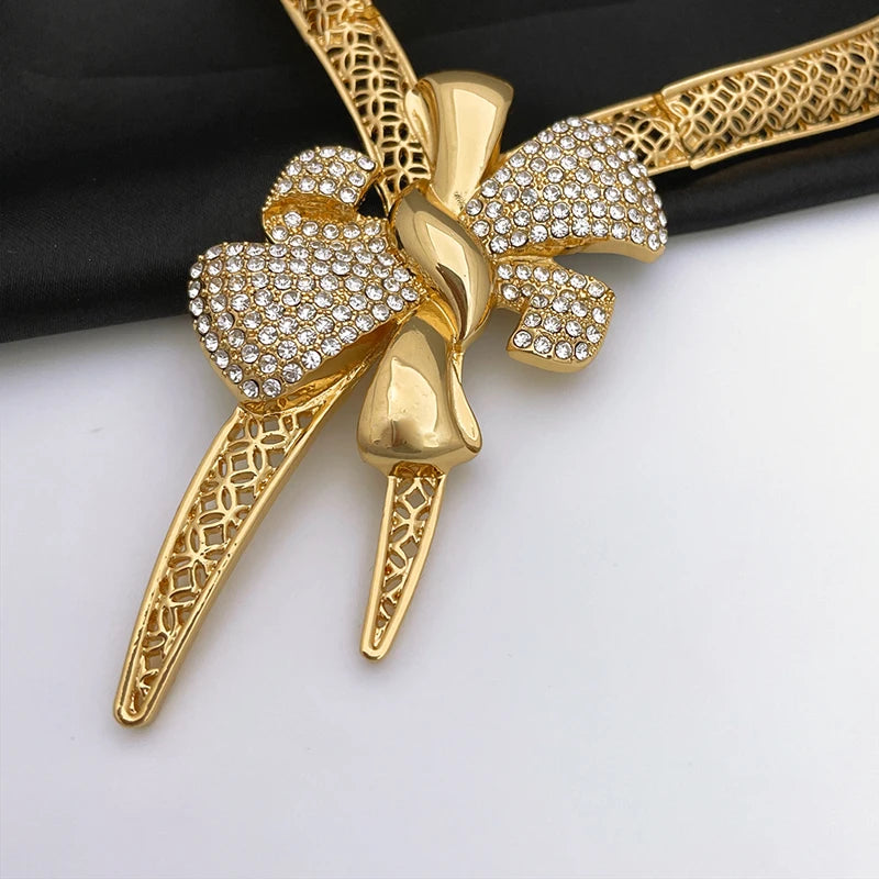 Italy 18K Gold Plated Women Jewelry Set Classic Design Bowknot Necklace Earring Bracelet and Ring 4PCS Set Jewelry Wedding Party