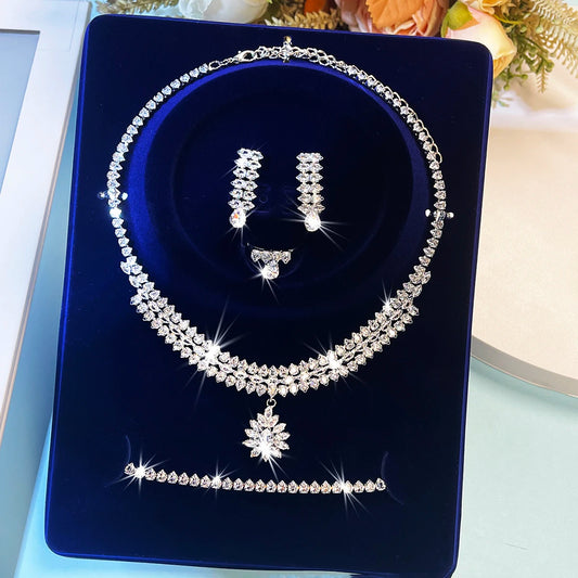 5Pcs/Set of Gorgeous Cubic Zirconia Women'S Jewelry Set Shiny Bridal Wedding Party Banquet Graduation Season Party Show Gifts (113)