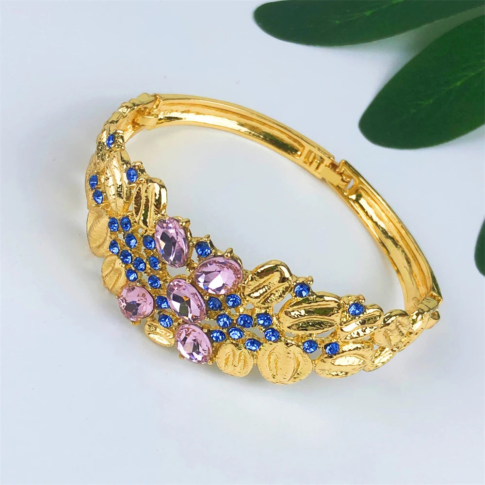 ESALE Vintage Opal Jewelry Set for Women Luxury Design Necklace Earrings Bracelet and Ring 18K Gold Plated Dubai Nigeria Jewelry