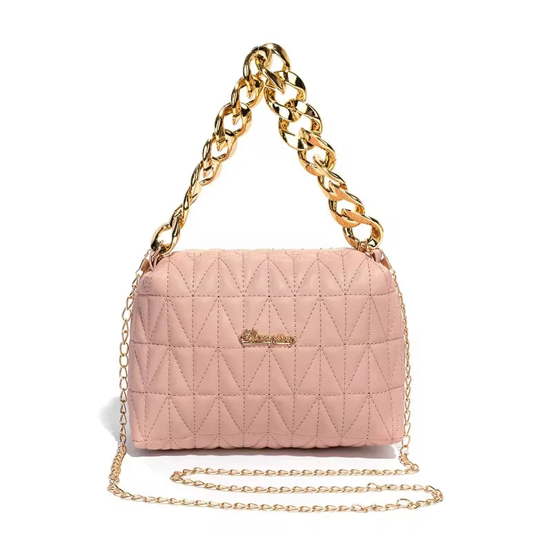 Women Bag Chain Handbag Solid Color New Fashion Shoulder Messenger Crossbody Bag Retro Diamond Small Square Bag Purse (025)