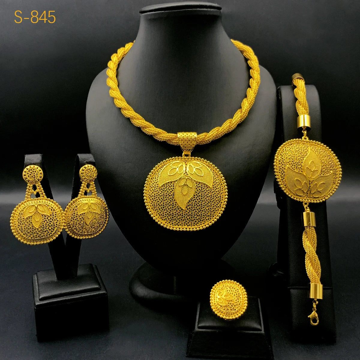 Luxury Dubai 24K Gold Color Jewelry Set for Women Ethiopian Indian Bridal Irregular Necklace and Earrings Sets Wedding Gifts (117)