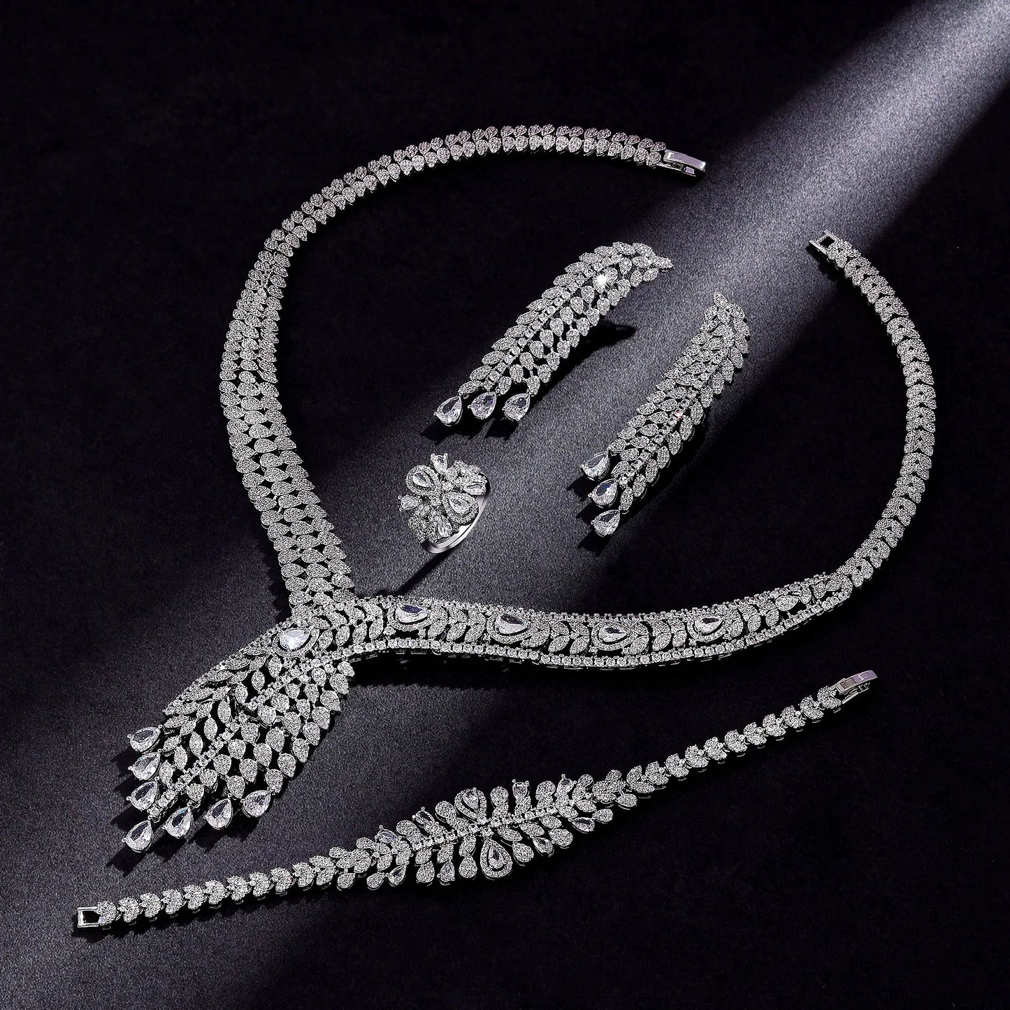 2024 Hot Selling 4-Piece Bride Wedding Jewelry Set with Cubic Zirconia Dubai Luxury Jewelry Set