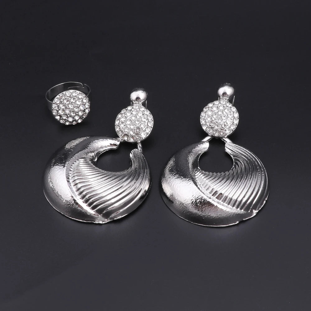 Dubai Jewelry Set for Women Silver Plated Luxury Necklace Earrings Bracelet and Ring Set Jewelry for Wedding Party Trending ﻿