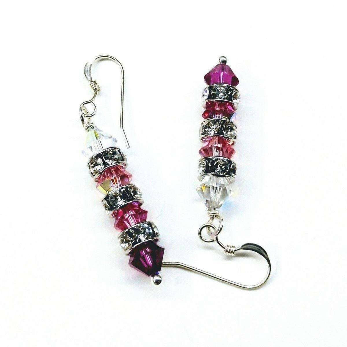 Vibrant Fuchsia Gradient Stacked Crystal Sterling Silver Dangles 